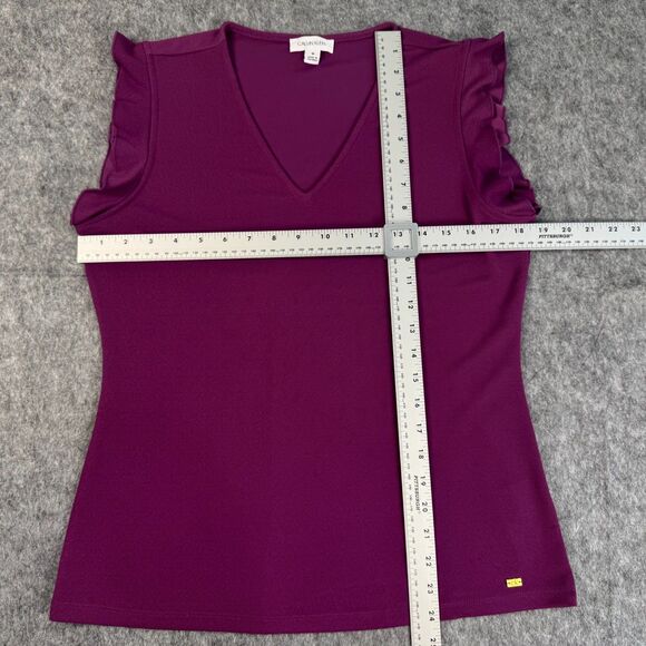 Calvin Klein Women Top Sz M Purple Knit VNeck Cap Ruffle Sleeve - Picture 5 of 8